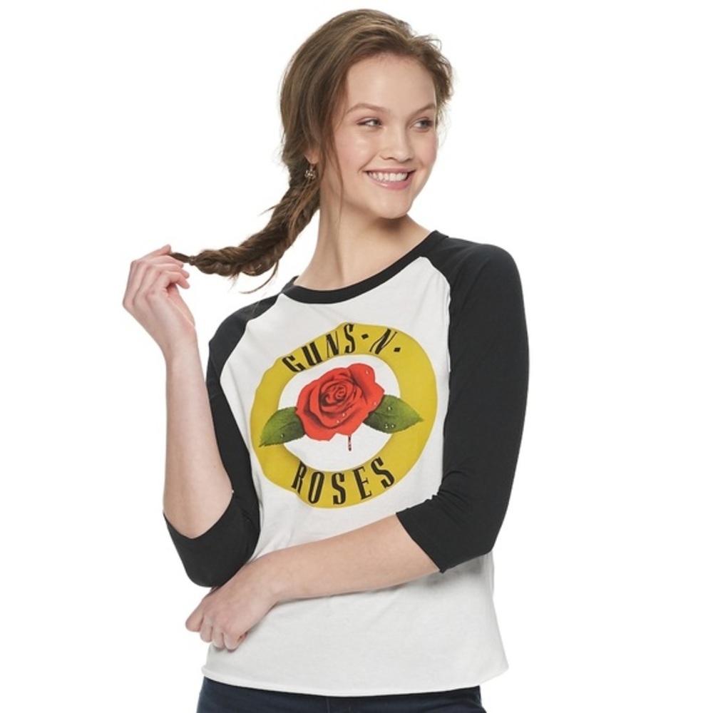 NWT Juniors Guns & Roses Raglan tee - Picture 2 of 6